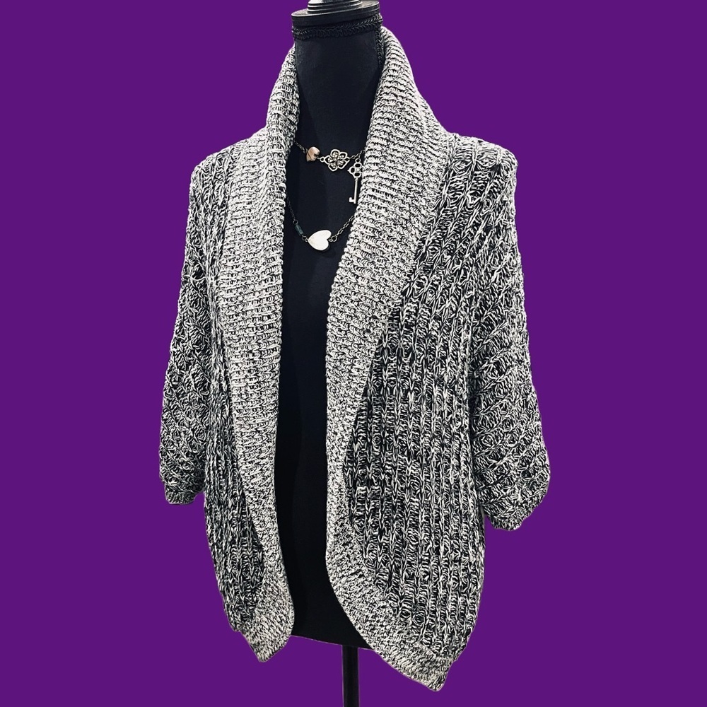 Chunky Knit 3/4 Batwing Sleeve Open Cardigan Small